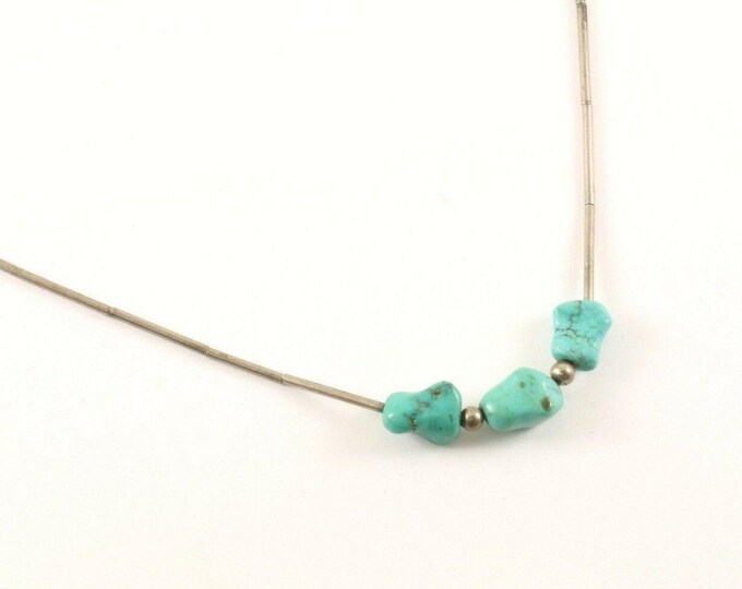Vintage Beads Beaded Natural Turquoise Design Necklace 925 Sterling Nc 1502