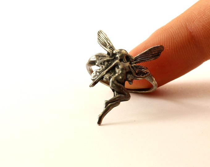 Vintage Beautiful Fairy Design Ring 925 Sterling RG 1827