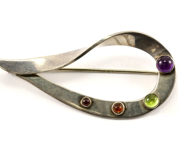 Vintage Multicolored Stone Drop Design Pin/Brooch 925 Sterling BB 176-E