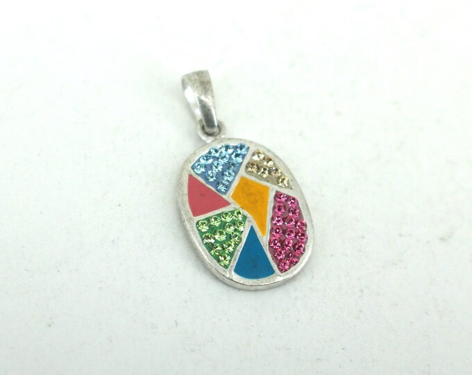 Vintage Oval Shiny Colorful CZ Pendant 925 Sterling Silver PD 1549