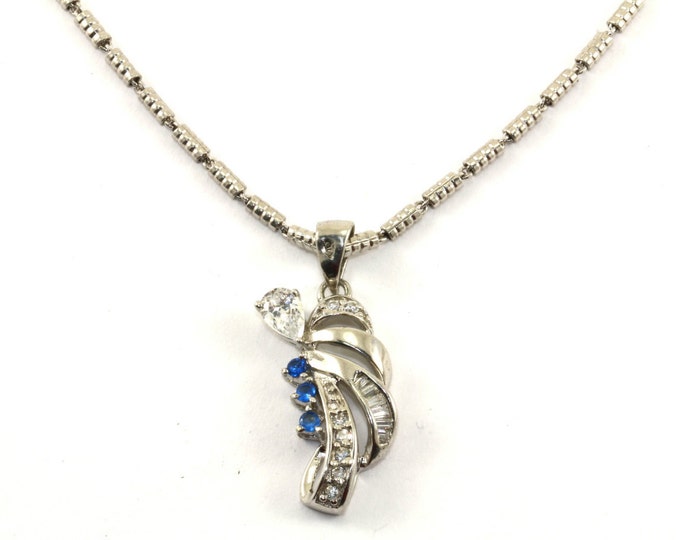 Vintage Scroll Design Cz Inlay Cylinder Shaped Beads Pendant Necklace 925 Sterling Silver NC 493