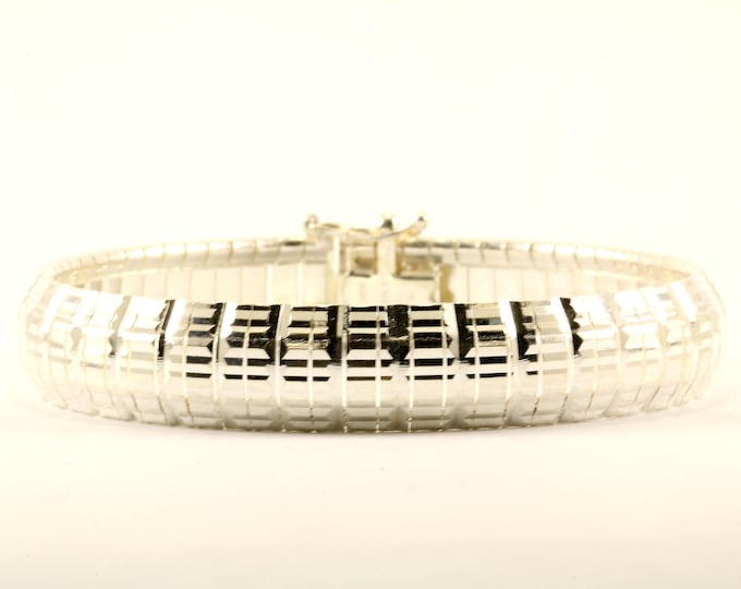 Vintage Italy Herringbone Design Ribbed Texture Link Bracelet 925 Sterling BR 3038