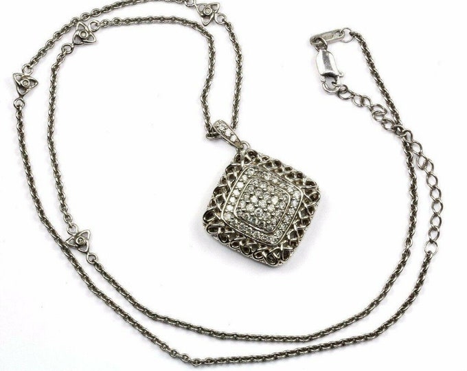 Vintage Celtic Triangle Rhombus Cz Inlay Pendant Necklace 925 Sterling Nc 383(273796571221)