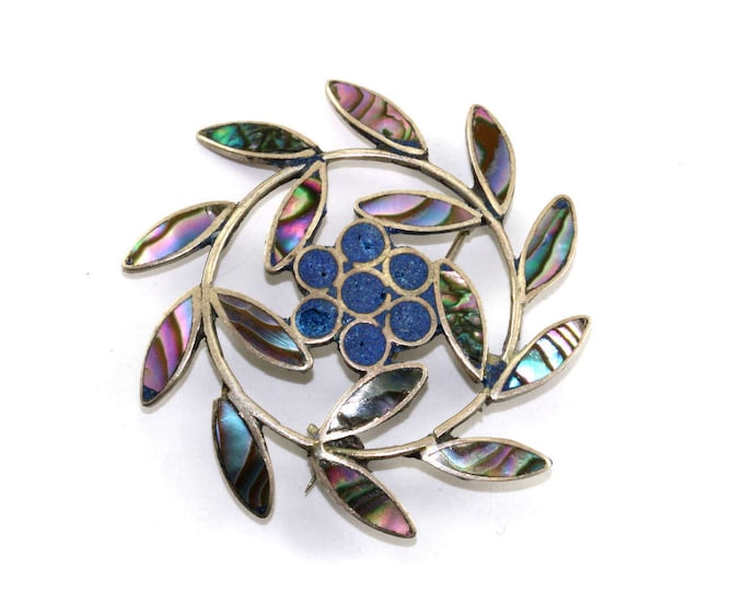 Vintage Mexico Abalone Leaf Design Pin/Brooch 925 Sterling BB 673-E