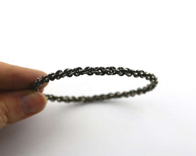 Vintage Simple Rolo Twisted Braided Chain Design Bracelet 925 Sterling Silver BR 020