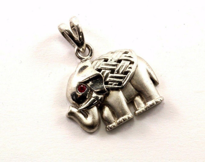 Vintage Indian Elephant Pink Crystal Cz Stone Animal Pendant 925 Sterling Pd 820