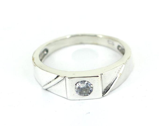 Vintage Men's Hematite CZ Inlay Signet Ring Size 10 Sterling 925 Silver Ring RG 4678