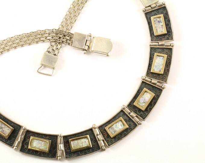 Vintage Dichroic Glass Bar Design Necklace 925 Sterling Silver NC 1671