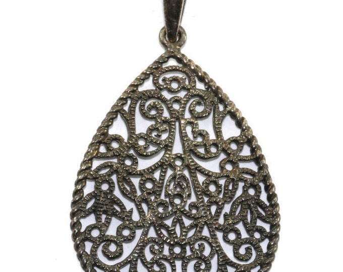 Vintage Filigree Roman Pear Shaped Pendant 925 Sterling Silver PD 1030- E