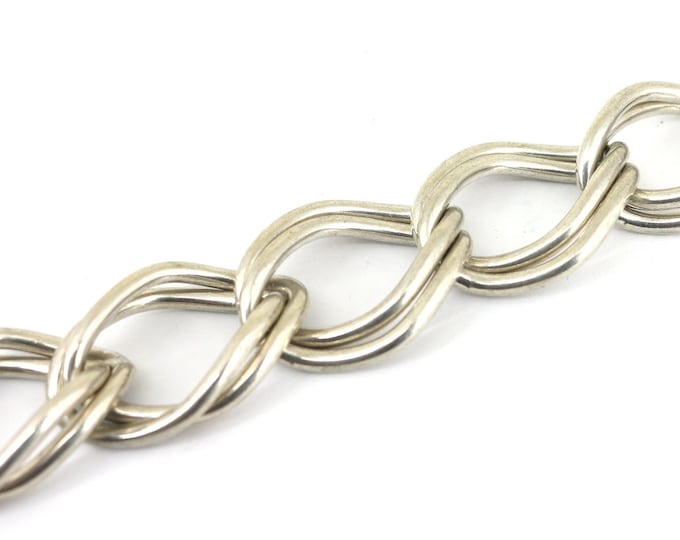 Vintage Handmade Open Oval Pearl Shape Design Chain Link Bracelet 925 Sterling Silver BR 1985