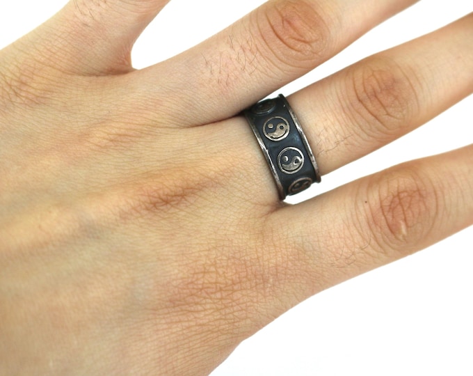 Vintage Size 6.50 Mexico Yin Yang Band Design Ring Sterling Silver RG 4690
