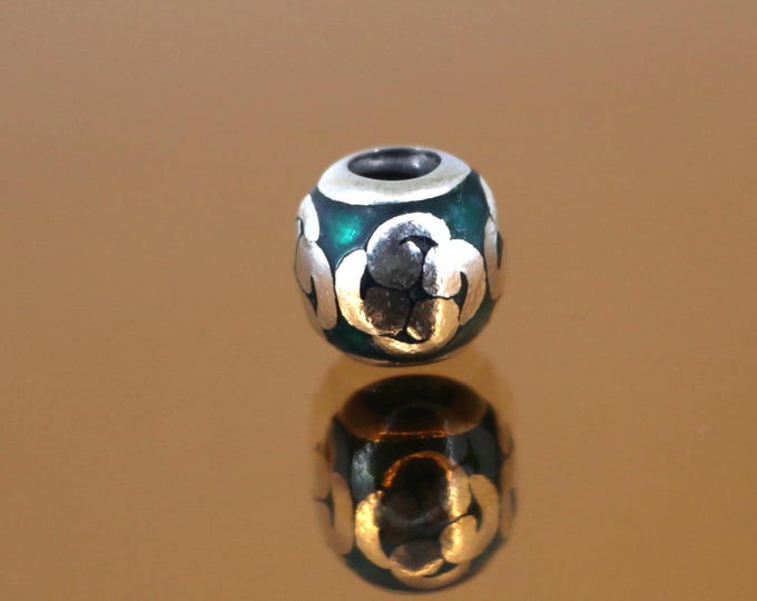 Vintage Pandora Teal Zen Green Charm Block Bead For European Bracelet Sterling Silver CH 12A
