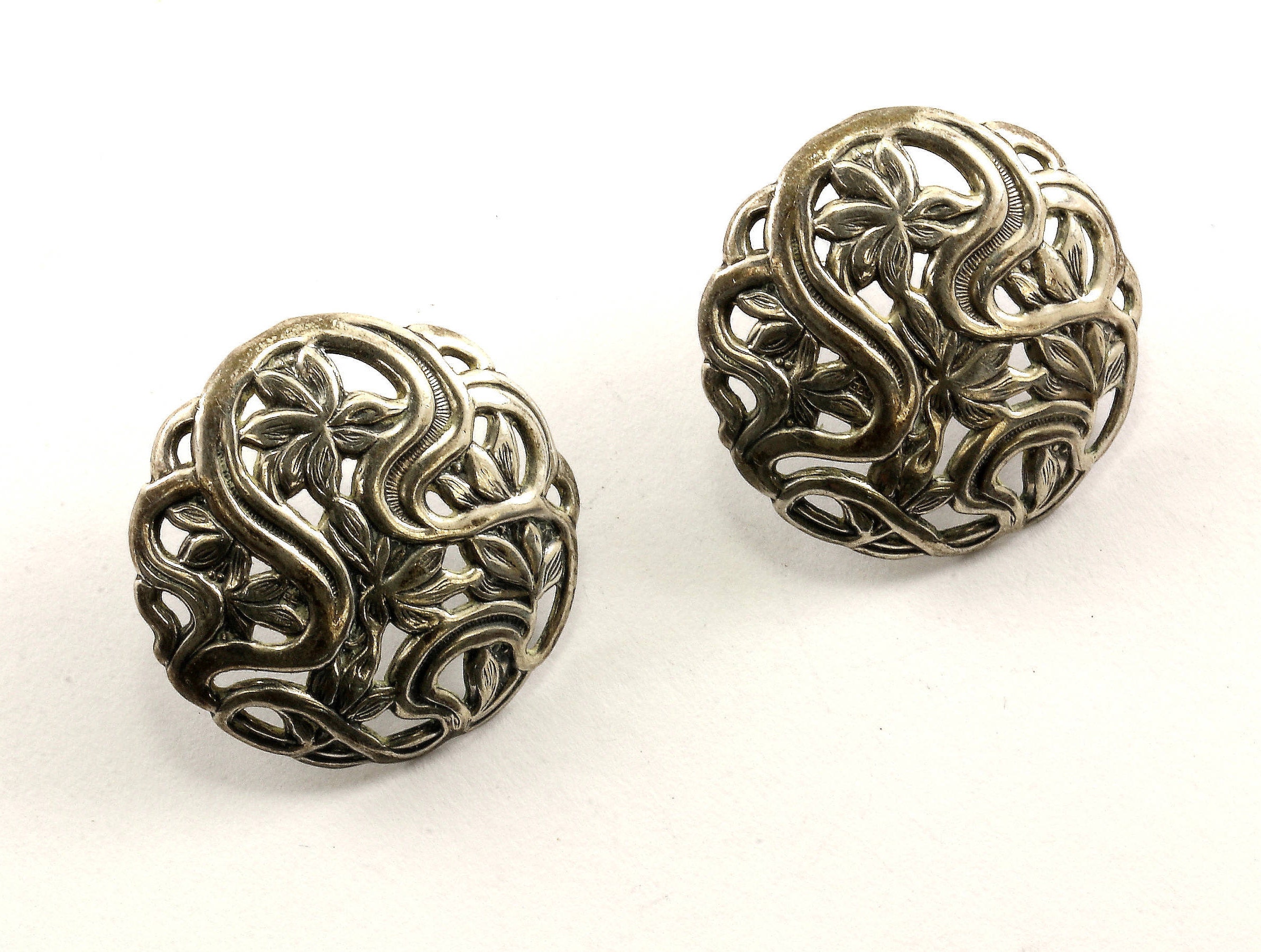 Vintage Round Shape Floral Design Stud Earrings 925 Sterling Etsy