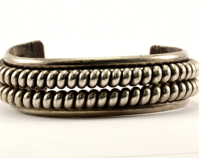 Vintage Two Row Twist Design Cuff Bracelet Sterling Silver BR 2412