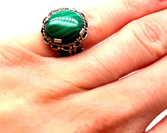 Vintage Size 4.75 Malachite Stone Design Ring | Cut Design Ring | Sterling 925 Silver Ring RG 1935R