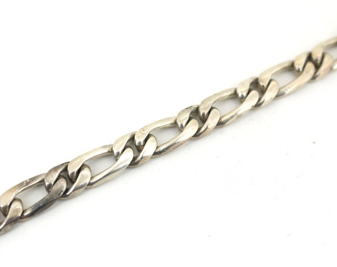 Vintage 7.75 In Heavy Figaro Link Chain Bracelet 925 Sterling Br 329