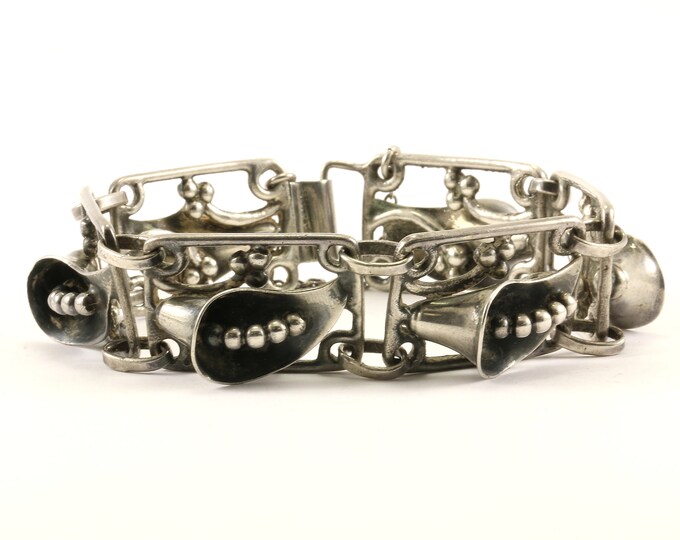 Vintage 3D Lily Flower Design Link Bracelet 925 Sterling Silver BR 2926