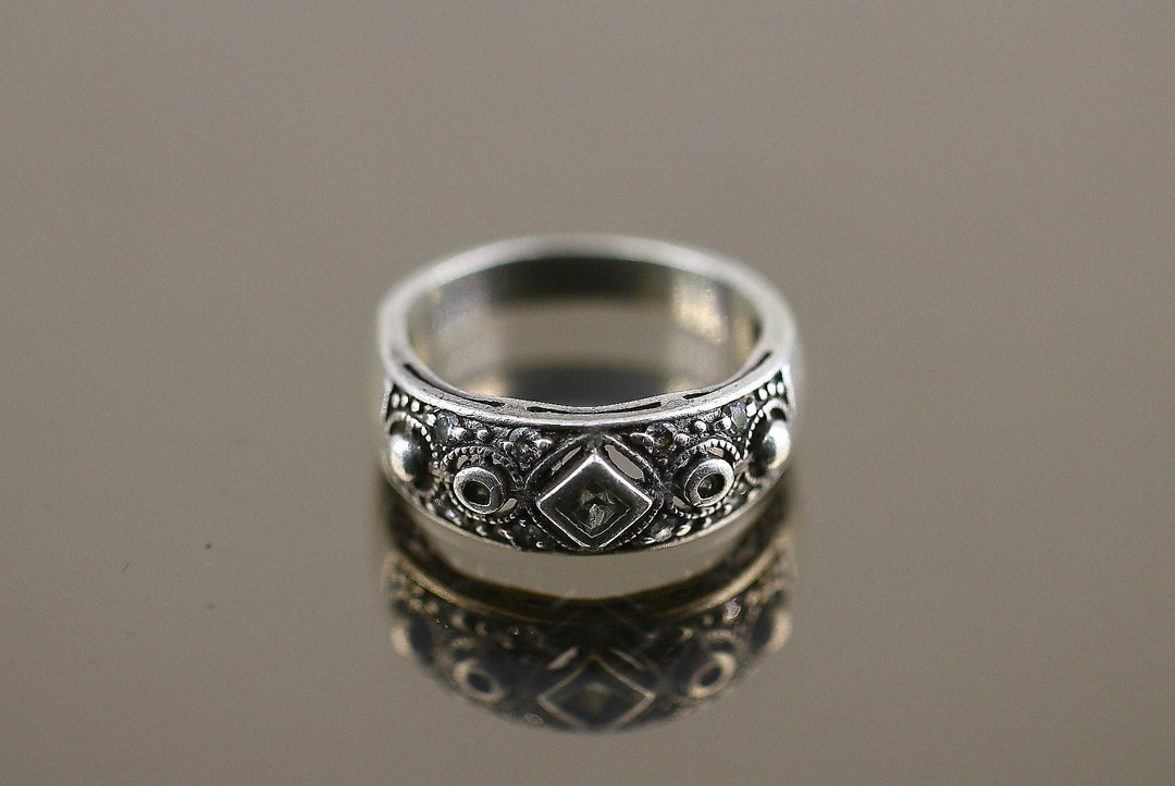 アクセサリー vintage design ring silver925 Vtg Sterling Silver AK 925 Domed Floral Design Ring Size