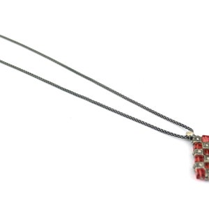 Vintage Rhombus Shape Red Crystals  Chain Necklace NC 1193