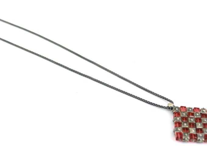 Vintage Rhombus Shape Red Crystals  Chain Necklace NC 1193