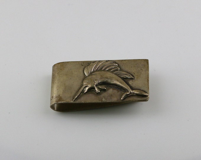 Vintage Mexico Long Nose Fish Money Clip Holder 925 Sterling Silver OT 327