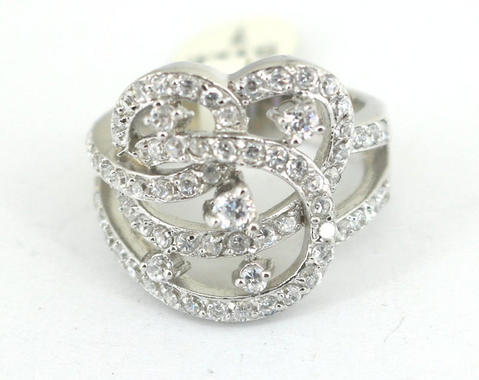 Vintage Size 6.25 Sparkling Crystals CZ Design Band Ring 925 Sterling Silver RG 4504
