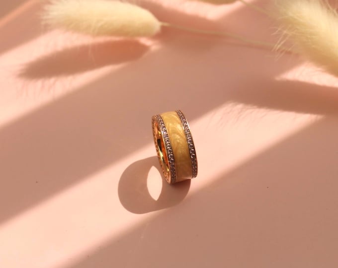 Vintage Size 6 Pandora Enamel Rose Gold Plated Pink Cz Band Ring In Sterling Silver  Rg 4154