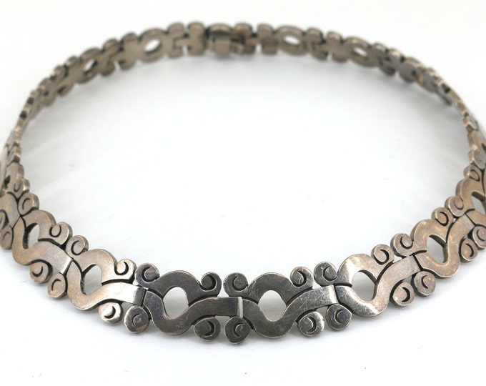 Vintage 15 Inch Mexico Taxco Heavy Choker Necklace 925 Sterling Silver NC 885