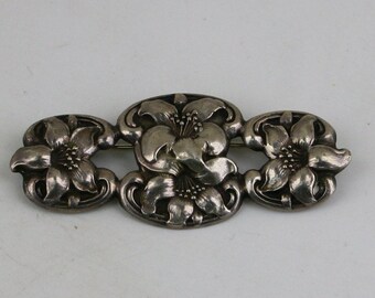 Vintage Black Star And Gorham Lily Flower Floral Design Brooch Sterling Silver 925 BB 368B