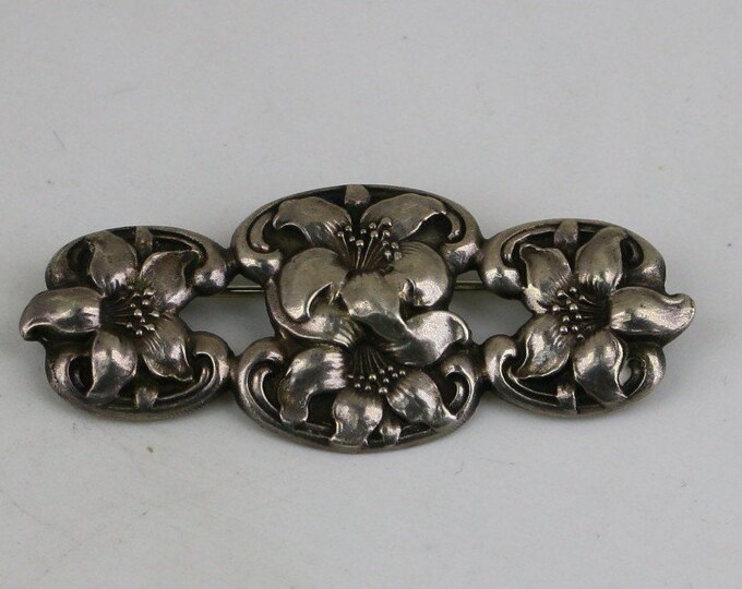 Vintage Black Star And Gorham Lily Flower Floral Design Brooch Sterling Silver 925 BB 368B
