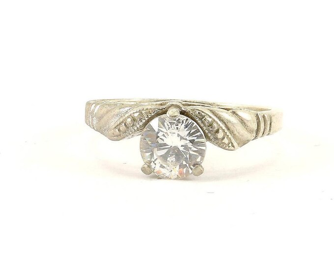 Vintage Size 7 Round Cz Ring 925 Sterling Silver Rg 493-e