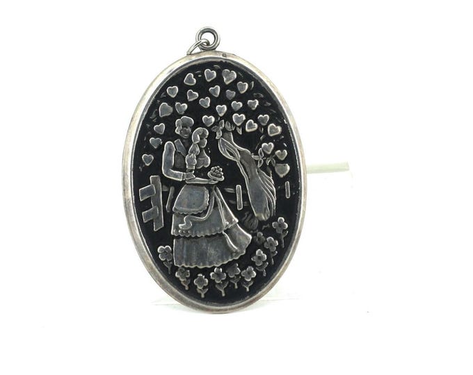 Vintage International Sterling Bridal 2.25in Oval  Pendant 925 Sterling Silver PD 2325