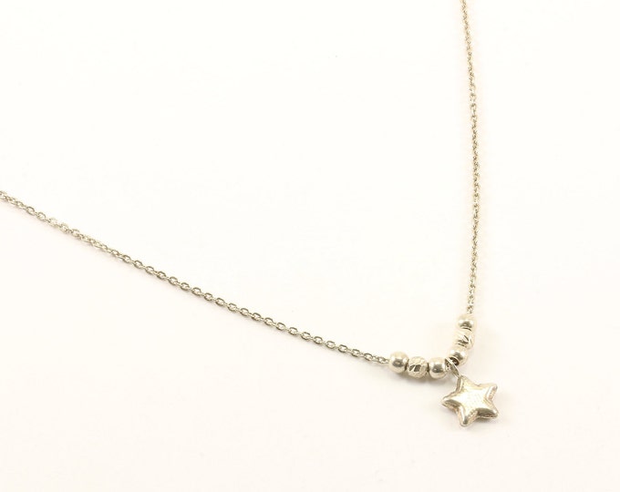 Vintage Beautiful Small Beads Little Star Design Necklace 925 Sterling Silver NC 1005