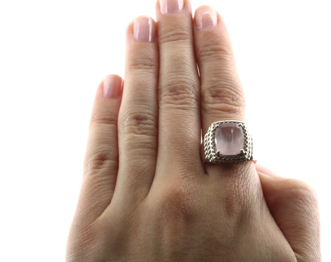Vintage Size 7 Pink Natural Quarts  Ring 925 Sterling Silver RG 2372