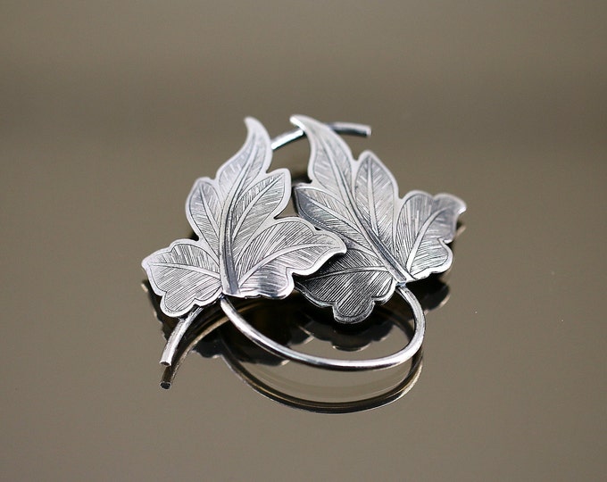 Vintage Beau Leaf Leaves Autumn Fall Design Brooch Sterling Silver 925 BB 2197