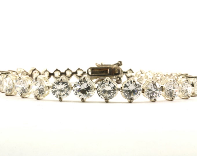 Vintage Shiny Round CZ Inlay Graduated Tennis Bracelet 925 Sterling BR 2131