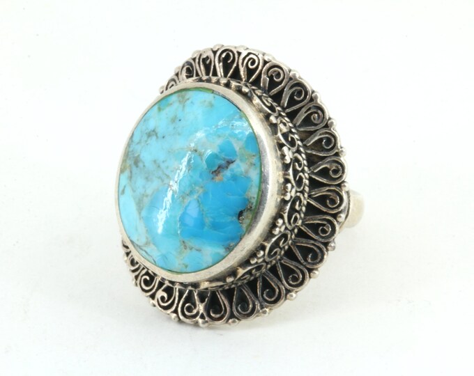 Vintage Size 9 Turquoise NK Thailand  Ring  925 Sterling RG 566