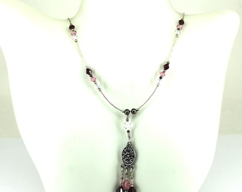 Vintage Y2K Crystal Drop Necklace, Boho Liquid Silver Choker Sterling Silver  NC 019