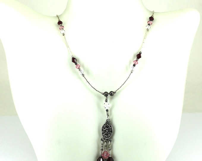 Vintage Y2K Crystal Drop Necklace, Boho Liquid Silver Choker Sterling Silver  NC 019