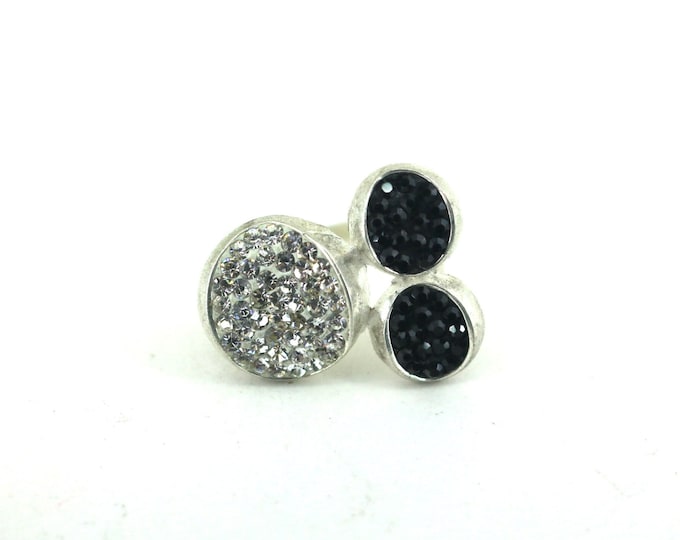 Vintage Size 7.5 Black White CZ  Ring 925 Sterling Silver RG 4287