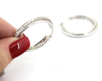 Vintage Thailand Seventeen Diamonds Design Hoop Earrings for Women 925 Sterling Silver ER 1764