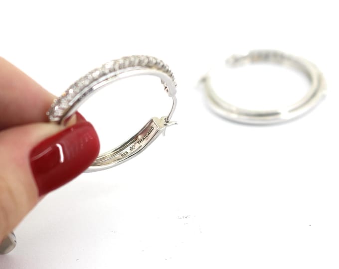 Vintage Thailand Seventeen Diamonds Design Hoop Earrings for Women 925 Sterling Silver ER 1764
