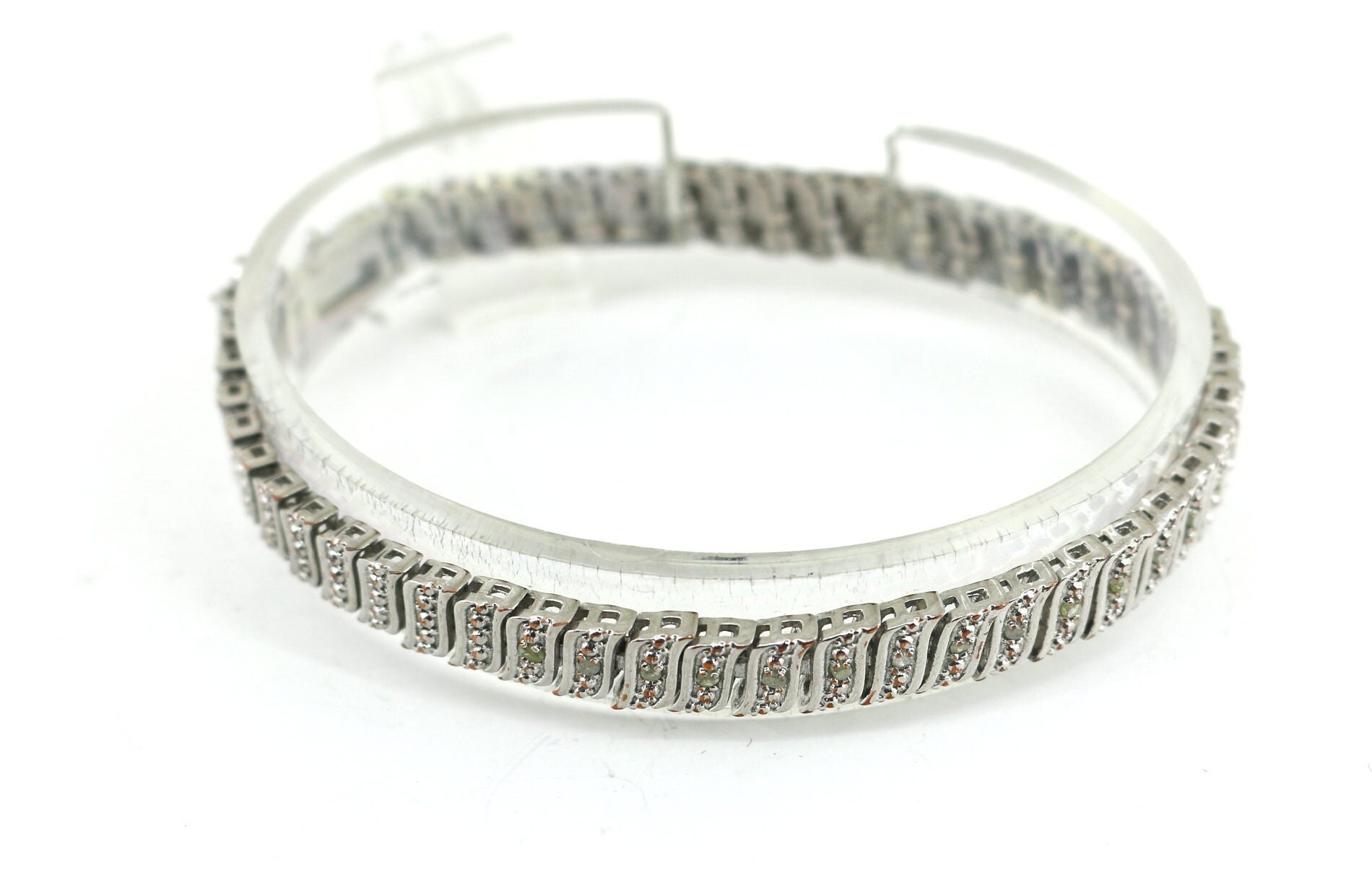 Vintage Beautiful Crystals CZ Design Link Chain Bracelet 925