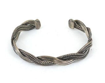 Vintage Mexico Braided Heavy Neat Wire Woven Cuff Bracelet 925 Sterling BR 1656
