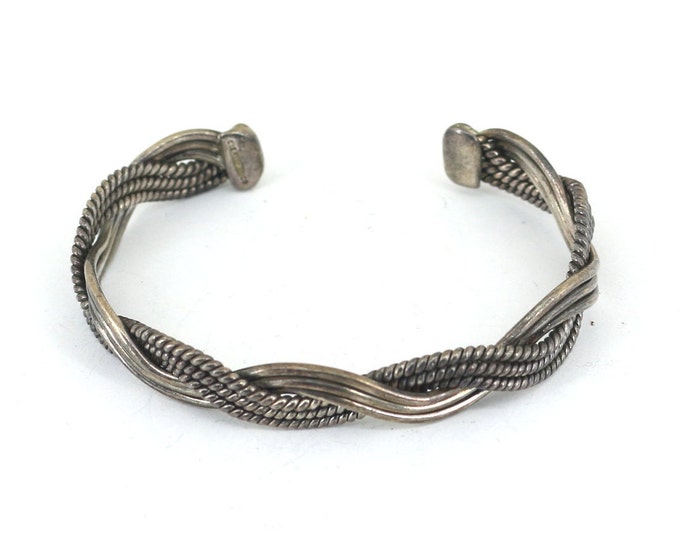 Vintage Mexico Braided Heavy Neat Wire Woven Cuff Bracelet 925 Sterling BR 1656