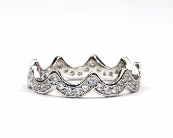 Wavy Curved Eternal Crystals Ring Sz 7 925 Sterling Rg 1810(273772186488)