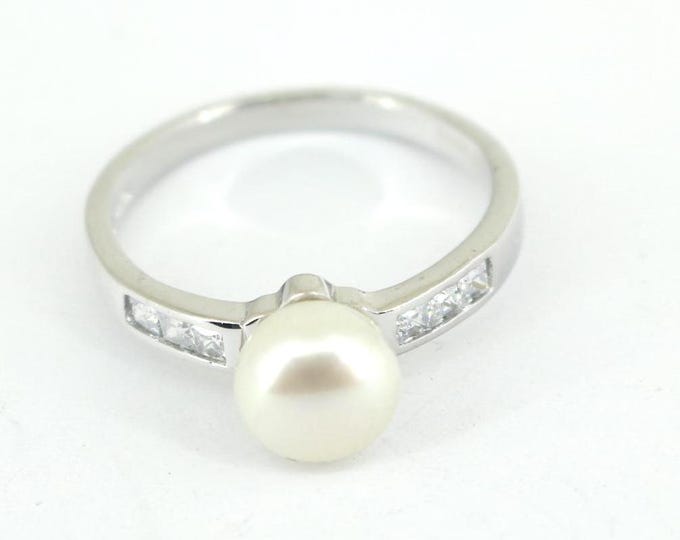 Vintage Size 9  Beads Beaded Pearl CZ Crystals  Imitation Ring 925 Sterling RG 4539