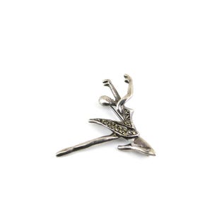 Vintage Balerina Classic Balet Dancer Shiny Marcasite Stones Brooch Sterling Silver 925 BB 2097