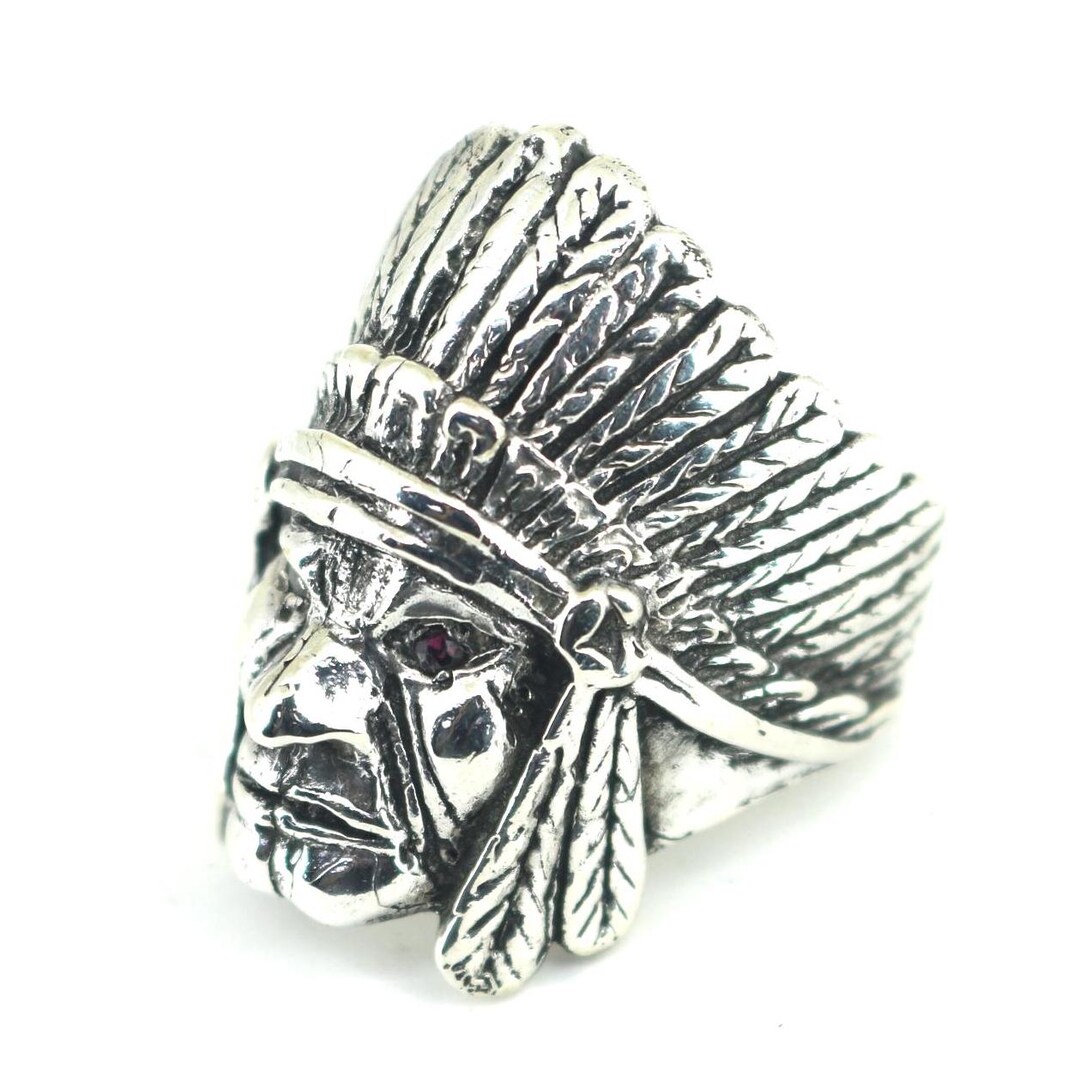Vintage Native American Indian Chief Handmade Silver Men Head Ring ...