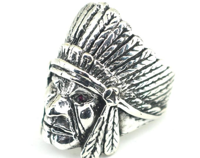 Vintage Native American Indian Chief Handmade Silver Men Head Ring Sterling 925 Silver RG 4269